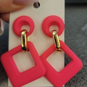 Hot Pink and Gold Geometric Earrings